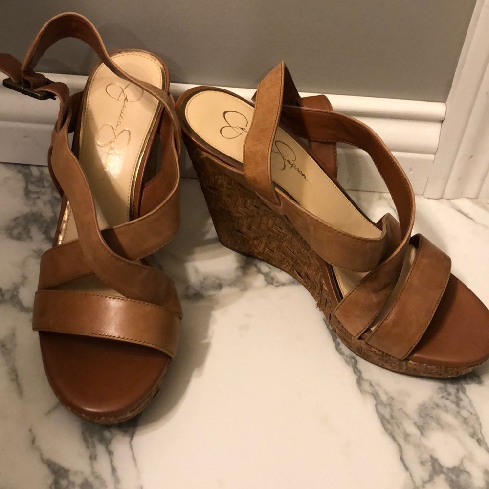 Jessica Simpson tan wedges size 10